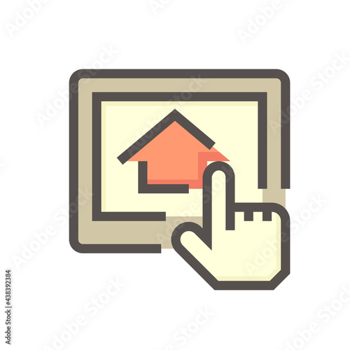 Search house vector icon. Consist of tablet and people. That resident, agent or realtor to online find real estate or property for development, owned, sale, rent, buy or investment. 48x48 pixel.