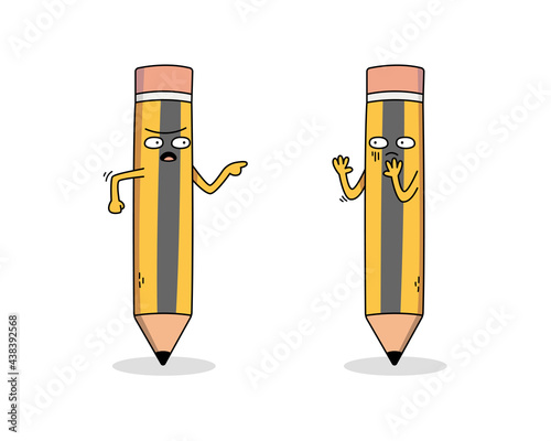 Cute Pencil Cartoon Character Arguing