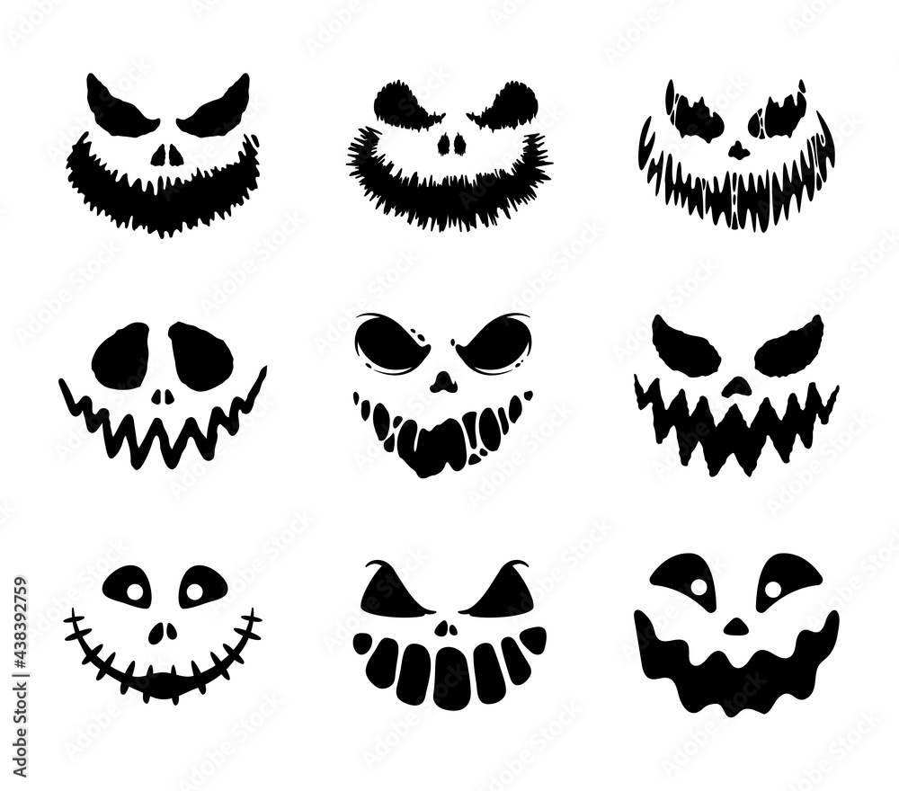 Scary Ghost Horror Face Silhouette Vector For Carving On Halloween Pumpkin Scary Ghost Horror Face Silhouette Vector For Carving On Halloween Pumpkin