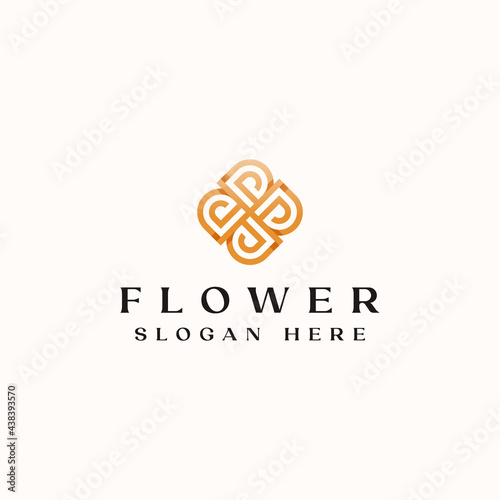 Letter D Golden Flower Monogram Logo Template. Vector Illustration
