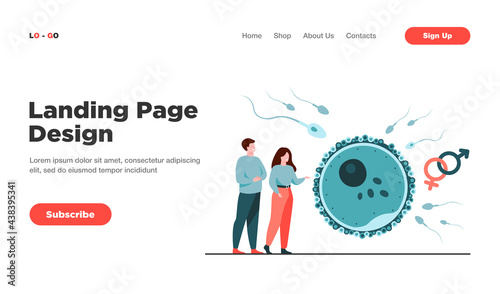 Tiny people planning baby flat vector illustration. Cartoon embryo development and human healthy reproduction symbolic visualization. Fertility and parenthood concept