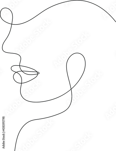 Minimalist continuous linear sketch of a womans face. Abstract Female portrait black white, One line face artwork, vector outline hand drawn illustration. Modern art logo