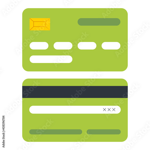 Silhouette Plastic credit bank card on both sides. vector isolated icon. Payment flat concept.