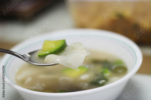 sujebi, clear soup with dumplings 수제비 photo