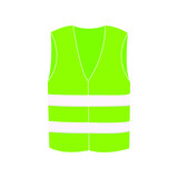 Flat vector cartoon illustration of a reflective protective vest in acid green color, isolated on a white background.
