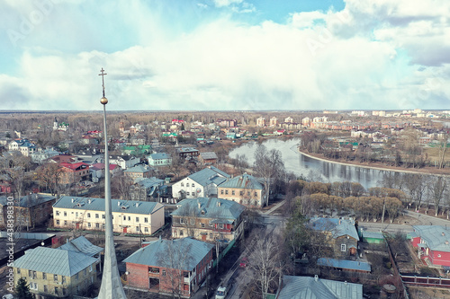 spring top view of vologda landscape  church and cathedral  view in russia orthodoxy architecture