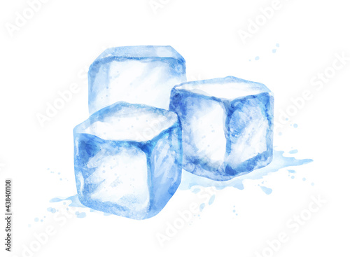 Watercolor isolated illustration of ice cubes