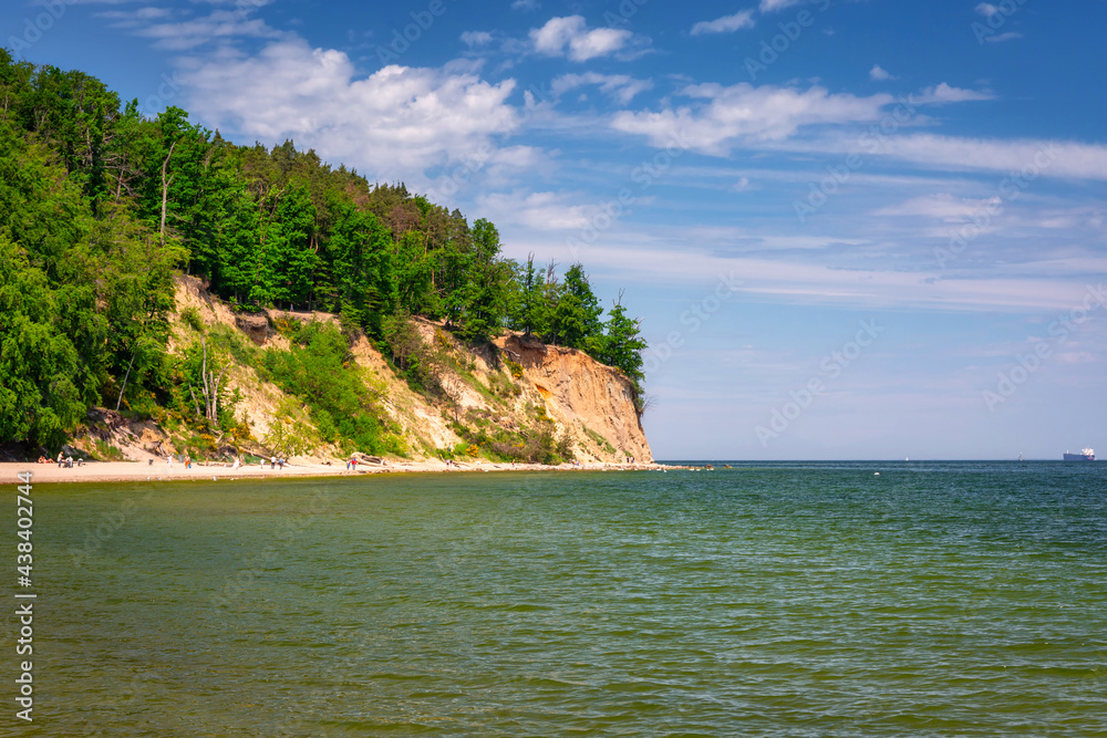 Summer landscape of the Baltic Sea with cliffs in Gdynia Orłowo, Poland - obrazy, fototapety, plakaty 