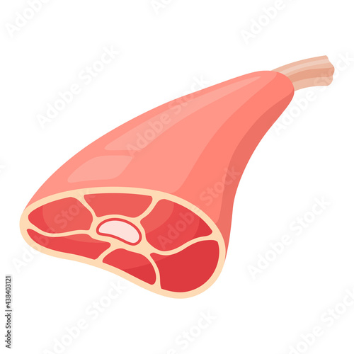 Pork drumstick, haunch, gigot cartoon icon. Gammon, steak, silverside piece clipart. Hind leg of pig.