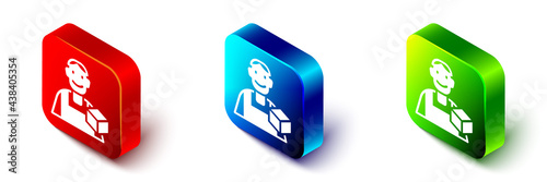 Isometric Graphic designer icon isolated on white background. Red, blue and green square button. Vector