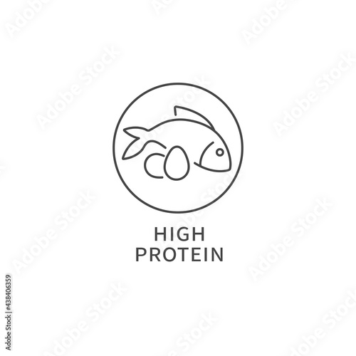 Vector line logo, badge or icon - high protein food. Symbol of healthy eating.