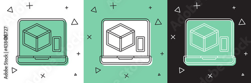 Set 3D printer icon isolated on white and green, black background. 3d printing. Vector