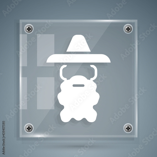 White Wizard warlock icon isolated on grey background. Square glass panels. Vector