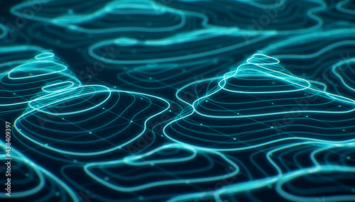 Futuristic hud mountain landscape screen abstract background.
