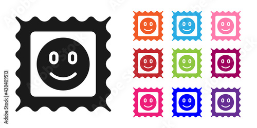 Black LSD acid mark icon isolated on white background. Acid narcotic. Postmark. Postage stamp. Health danger. Set icons colorful. Vector