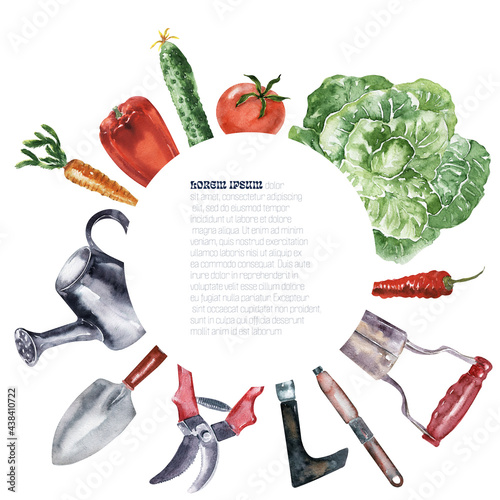 Watercolor set of frames on the theme of the garden
