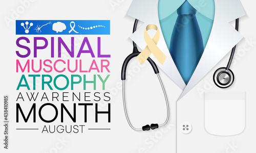 Spinal Muscular atrophy (SMA) awareness month is observed every year in August, it is a genetic condition that causes muscle weakness and atrophy. Vector illustration