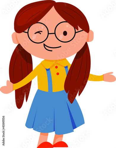 smart girl schoolgirl wearing glasses with long tails
