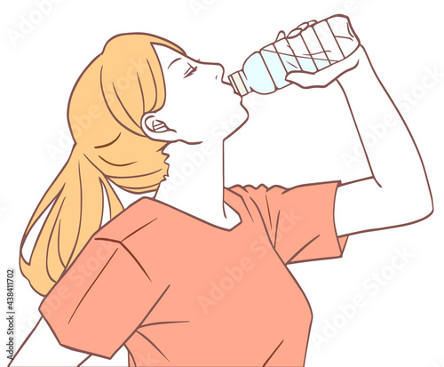 水分補給する女性（シンプルカラーバージョン）