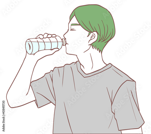 水分補給する男性（シンプルカラーバージョン）
