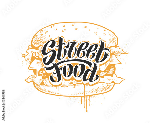 Street Food Lettering And Burger