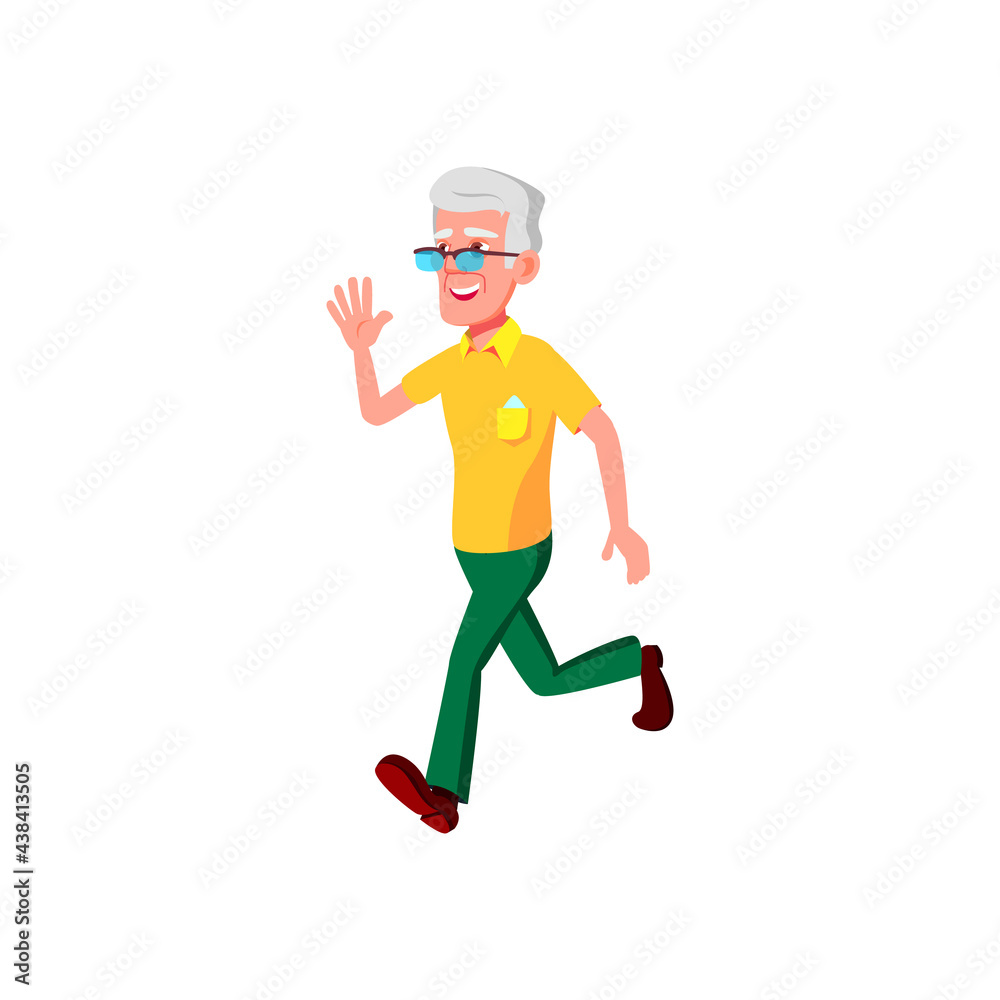 happy elderly man running at bus cartoon vector. happy elderly man running at bus character. isolated flat cartoon illustration