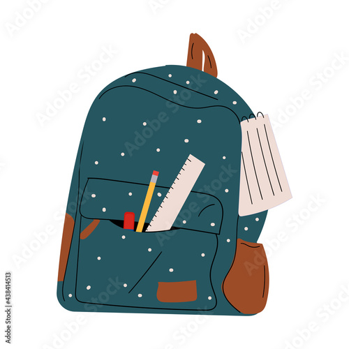 Turquoise school backpack for concept design. Vector education background. Elementary education. Vector set.