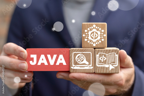 Concept of java. Programming language application and web development conceptual technology. photo