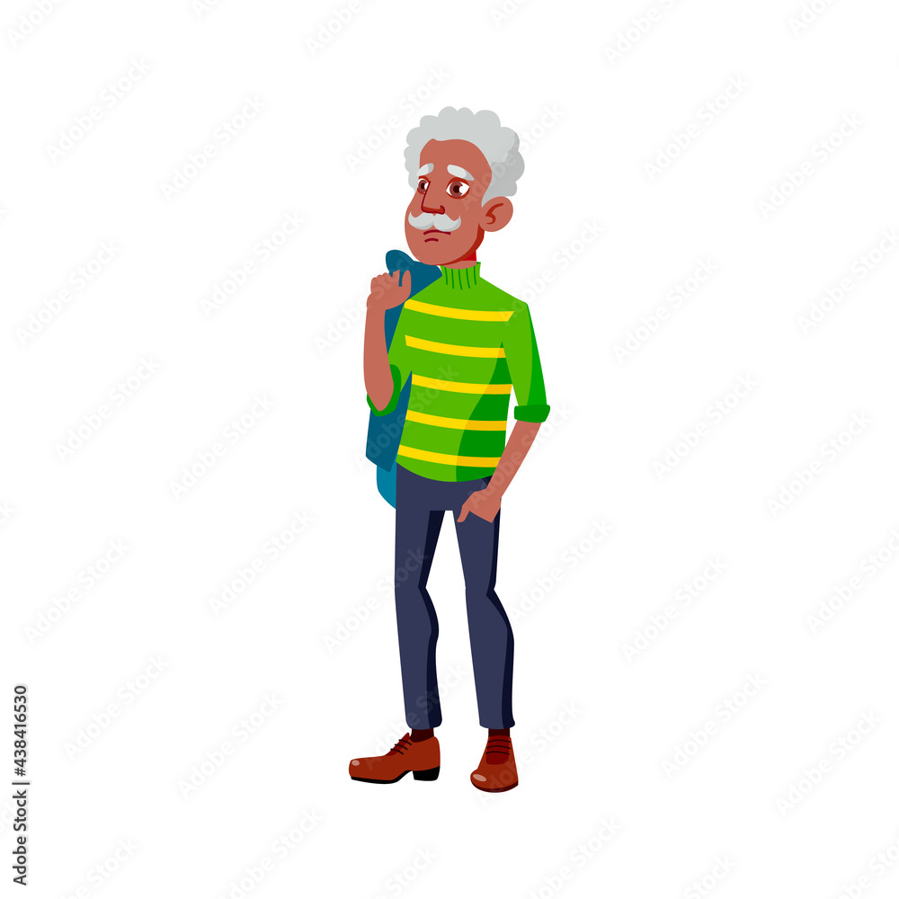 serious old african man holding coat walking in evening cartoon vector. serious old african man holding coat walking in evening character. isolated flat cartoon illustration serious old african man holding coat walking in evening cartoon vector. serious old african man holding coat walking in evening character. isolated flat cartoon illustration