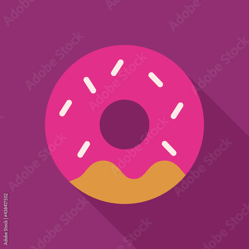 Donut Vector Icon in Flat Style. A Donut is a round, deep fried cake, usually with a hole in the center. Vector illustration icon can be used for an app, website, or part of a logo.