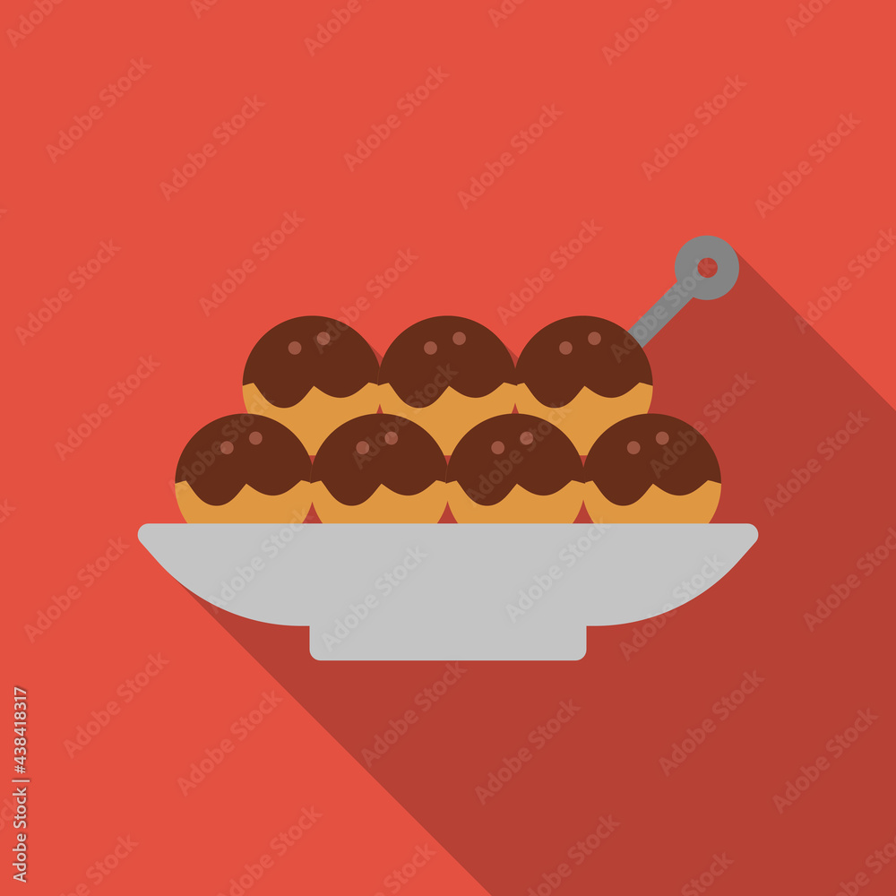 Takoyaki Vector Icon in Flat Style. Takoyaki or octopus balls is a ball-shaped Japanese snack. Vector illustration icon can be used for an app, website, or part of a logo. Takoyaki Vector Icon in Flat Style. Takoyaki or octopus balls is a ball-shaped Japanese snack. Vector illustration icon can be used for an app, website, or part of a logo.