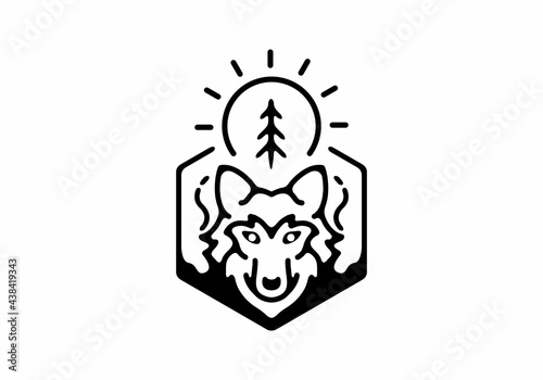 Wolf head in hexagon badge line art