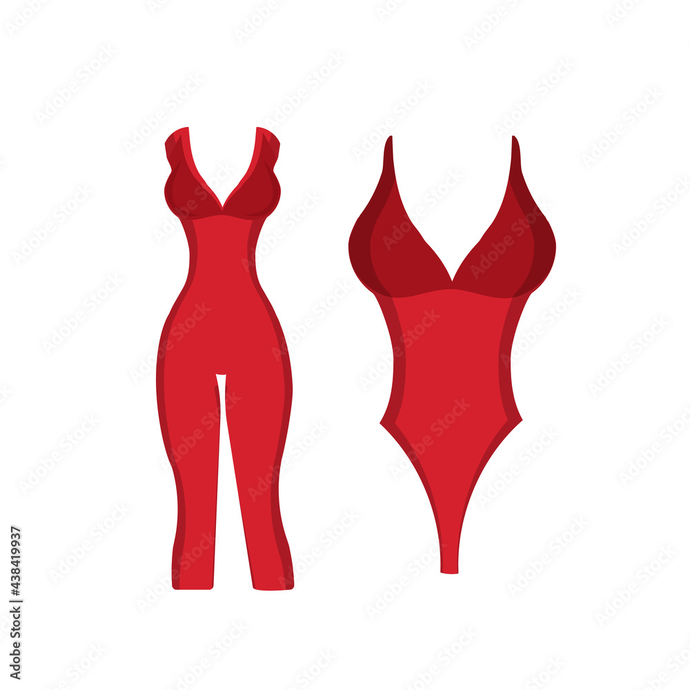 Fototapeta premium One-piece red swimsuit. Beach women fashion, create your own design, design element, isolated.