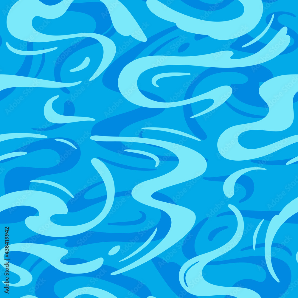 Azure Cartoon Water Surface Seamless Pattern. Vector Sea Ripple. Abstract Blue Waves Background Azure Cartoon Water Surface Seamless Pattern. Vector Sea Ripple. Abstract Blue Waves Background
