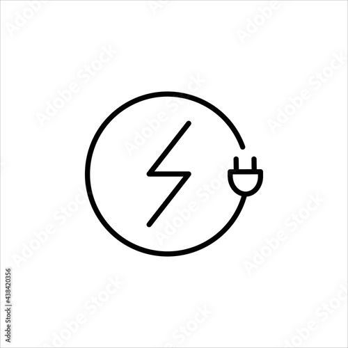 Battery Charge Line Icon In A Simple Style. It represents the battery charge from the power source. Vector sign in simple style, isolated on a white background