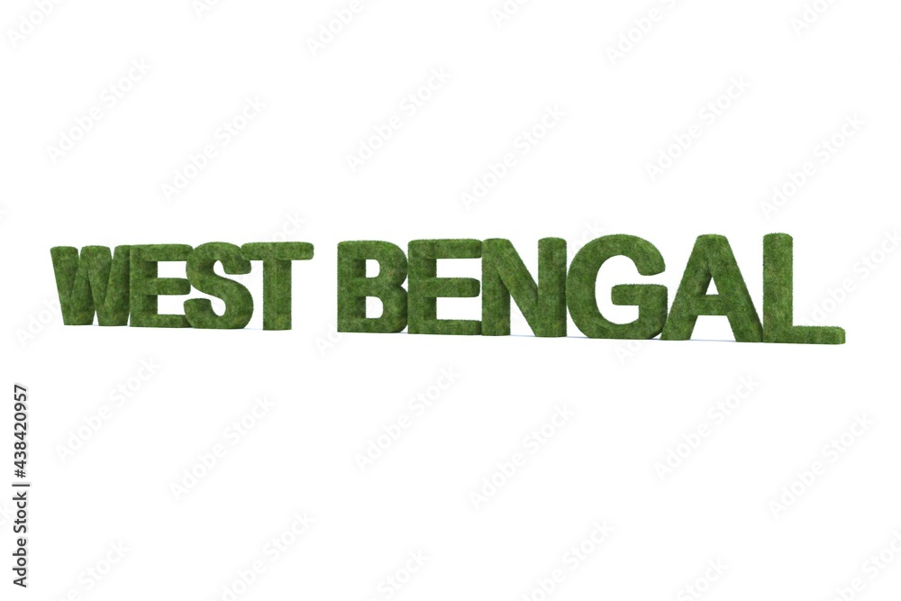 3d rendering of green grass WEST BENGAL word isolated on white background 3d rendering of green grass WEST BENGAL word isolated on white background