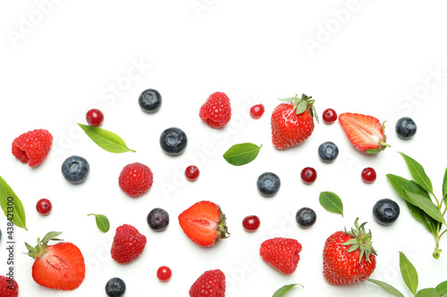 Delicious fresh berry mix on white background