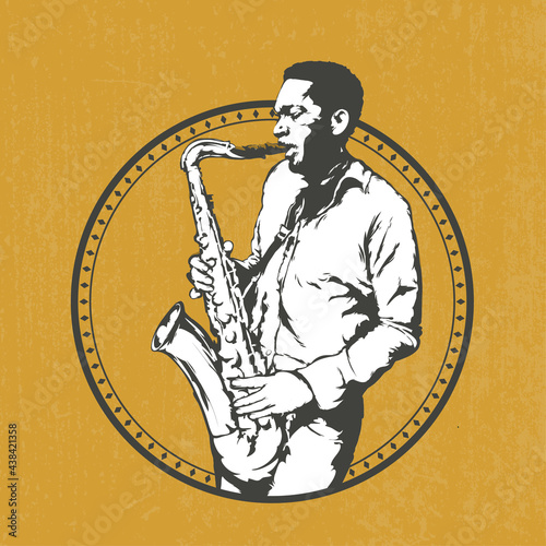 Jazz man plays the saxophone, vector illustration