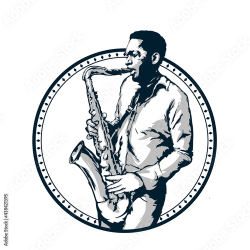 Jazz man plays the saxophone, vector illustration