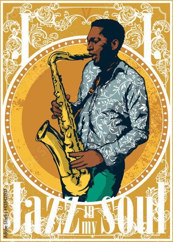Jazz man plays the saxophone, vector illustration