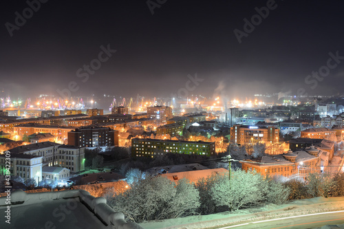 MURMANSK, RUSSIA - FEBRUARY 10, 2021: Night view to the city