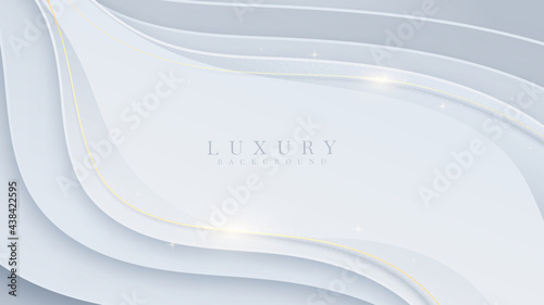 Elegant white shade background with line golden elements. Realistic luxury paper cut style 3d modern concept. vector illustration for design.