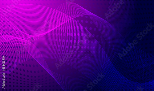 Purple geometric abstract pattern. Digital background with waves and dots