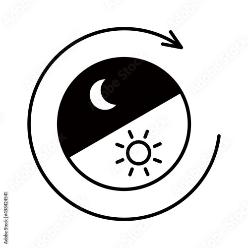 24時間のイメージイラスト。朝から夜、矢印（線画、黒）