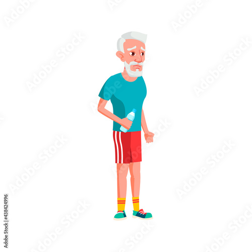 mature age man with water bottle in training room cartoon vector. mature age man with water bottle in training room character. isolated flat cartoon illustration