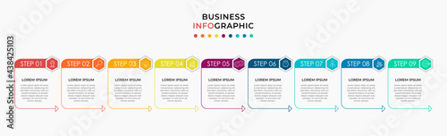 Vector Infographic design business template with icons and 9 options or steps. Can be used for process diagram, presentations, workflow layout, banner, flow chart, info graph