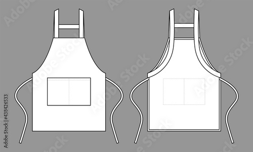 White Apron Template on Gray Background. Front and Back Views, Vector File