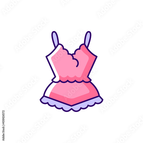 Lace pyjamas pink RGB color icon. Elegant nightgown for ladies. Trendy sleepwear for women. Isolated vector illustration. Comfortable homewear and sleepwear simple filled line drawing