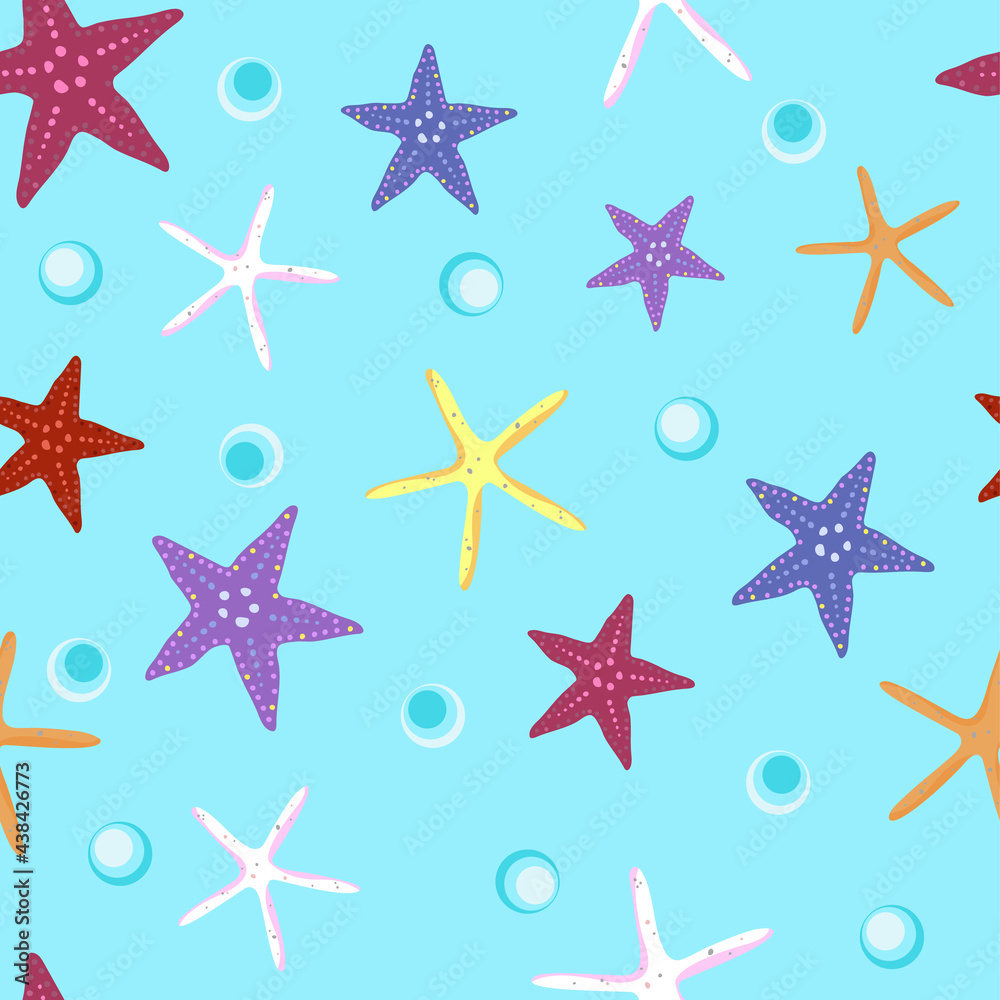 Starfish seamless pattern. Blue background. Vector illustration Starfish seamless pattern. Blue background. Vector illustration