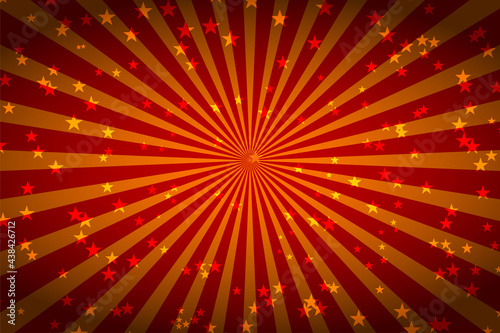 Show, circus poster. Red burst background with stars